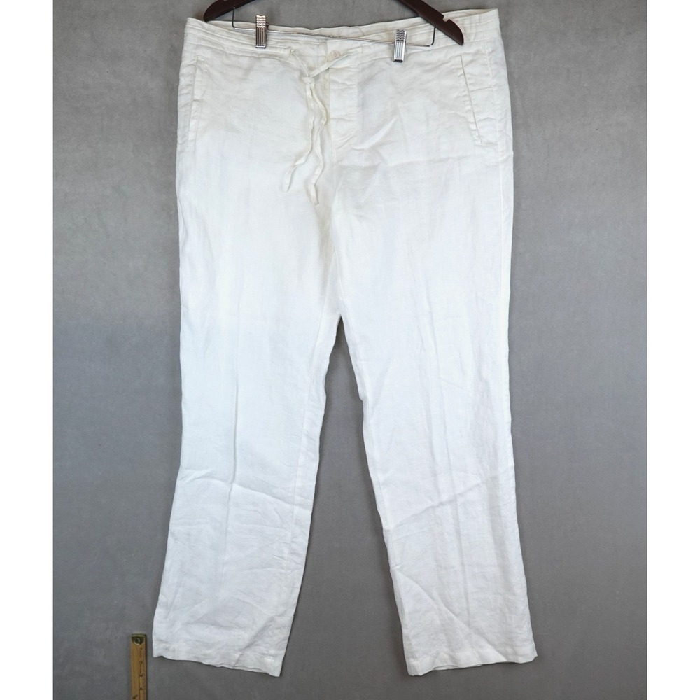 NEIMAN MARCUS Pants Mens XL Trousers 100% Linen Flat Front White 42x35